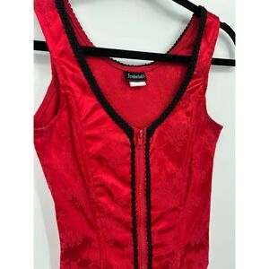Vintage Fredericks of Hollywood Red Floral Jacquard Corset Zip Top XS
